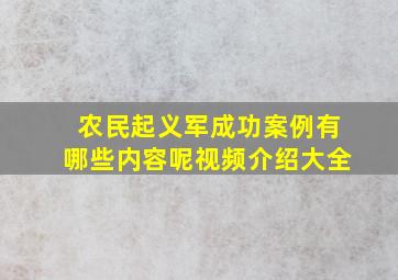 农民起义军成功案例有哪些内容呢视频介绍大全