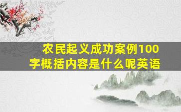 农民起义成功案例100字概括内容是什么呢英语