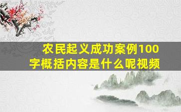 农民起义成功案例100字概括内容是什么呢视频