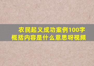 农民起义成功案例100字概括内容是什么意思呀视频