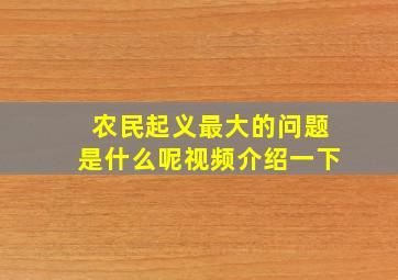 农民起义最大的问题是什么呢视频介绍一下