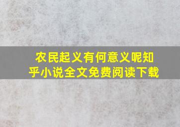 农民起义有何意义呢知乎小说全文免费阅读下载