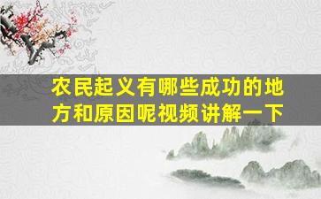 农民起义有哪些成功的地方和原因呢视频讲解一下