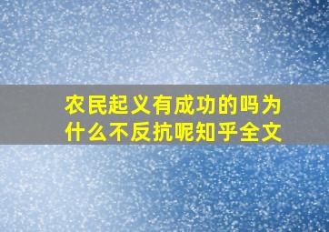 农民起义有成功的吗为什么不反抗呢知乎全文