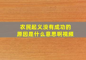 农民起义没有成功的原因是什么意思啊视频