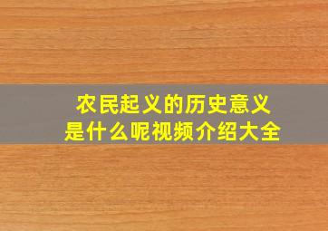 农民起义的历史意义是什么呢视频介绍大全