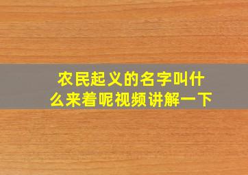 农民起义的名字叫什么来着呢视频讲解一下