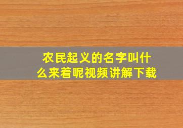 农民起义的名字叫什么来着呢视频讲解下载