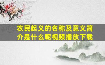 农民起义的名称及意义简介是什么呢视频播放下载