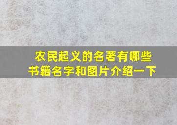 农民起义的名著有哪些书籍名字和图片介绍一下