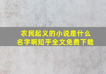 农民起义的小说是什么名字啊知乎全文免费下载