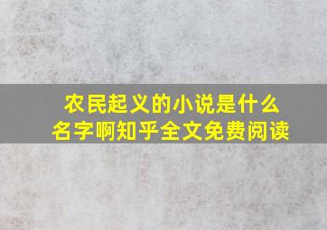 农民起义的小说是什么名字啊知乎全文免费阅读