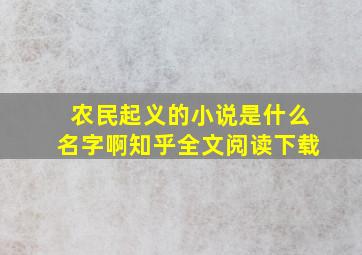 农民起义的小说是什么名字啊知乎全文阅读下载