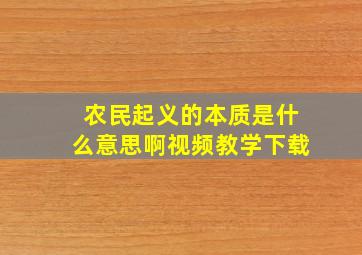 农民起义的本质是什么意思啊视频教学下载