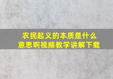 农民起义的本质是什么意思啊视频教学讲解下载