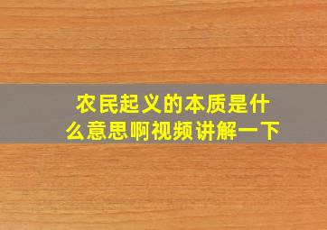 农民起义的本质是什么意思啊视频讲解一下