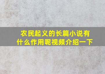 农民起义的长篇小说有什么作用呢视频介绍一下