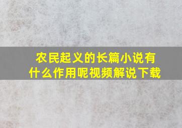 农民起义的长篇小说有什么作用呢视频解说下载