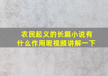 农民起义的长篇小说有什么作用呢视频讲解一下