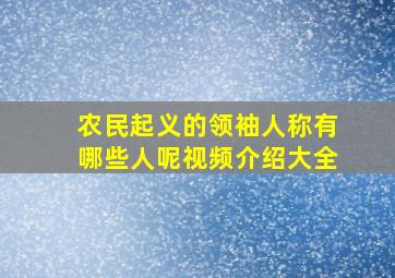 农民起义的领袖人称有哪些人呢视频介绍大全