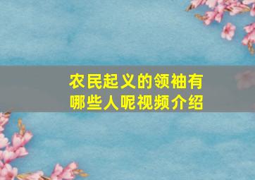 农民起义的领袖有哪些人呢视频介绍