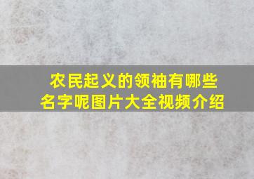 农民起义的领袖有哪些名字呢图片大全视频介绍