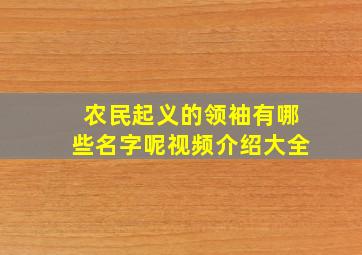 农民起义的领袖有哪些名字呢视频介绍大全