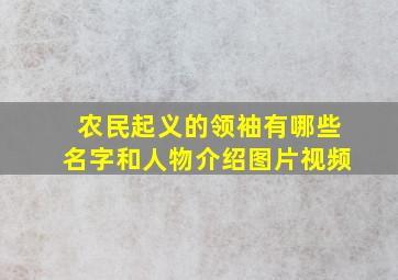 农民起义的领袖有哪些名字和人物介绍图片视频