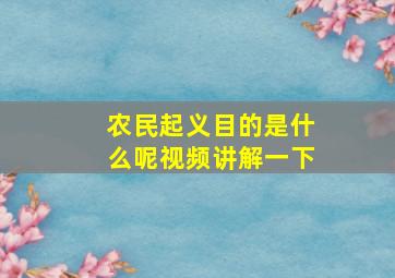 农民起义目的是什么呢视频讲解一下