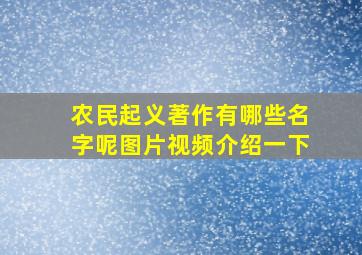 农民起义著作有哪些名字呢图片视频介绍一下