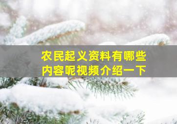 农民起义资料有哪些内容呢视频介绍一下