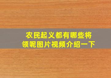 农民起义都有哪些将领呢图片视频介绍一下