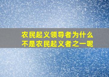 农民起义领导者为什么不是农民起义者之一呢