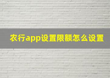 农行app设置限额怎么设置