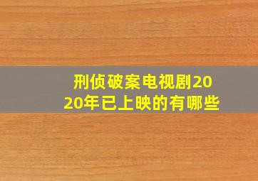 刑侦破案电视剧2020年已上映的有哪些