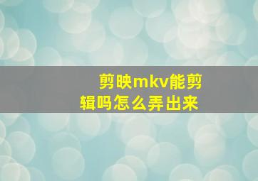 剪映mkv能剪辑吗怎么弄出来