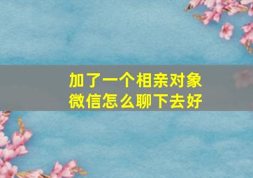 加了一个相亲对象微信怎么聊下去好