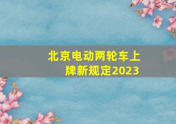 北京电动两轮车上牌新规定2023