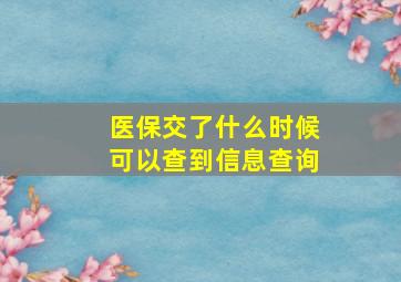 医保交了什么时候可以查到信息查询