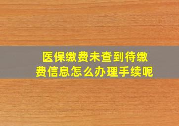 医保缴费未查到待缴费信息怎么办理手续呢