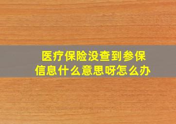 医疗保险没查到参保信息什么意思呀怎么办