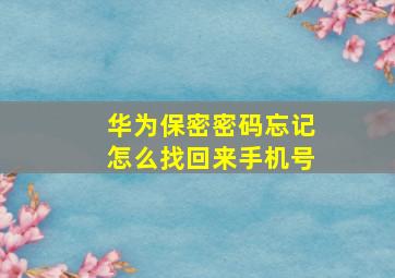 华为保密密码忘记怎么找回来手机号