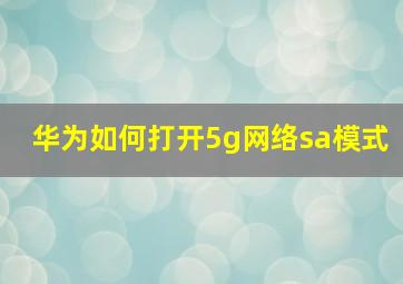 华为如何打开5g网络sa模式