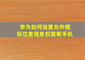 华为如何设置允许模拟位置信息权限呢手机