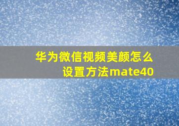 华为微信视频美颜怎么设置方法mate40