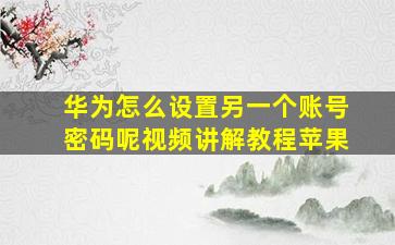 华为怎么设置另一个账号密码呢视频讲解教程苹果