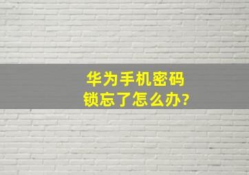 华为手机密码锁忘了怎么办?