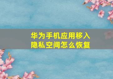 华为手机应用移入隐私空间怎么恢复