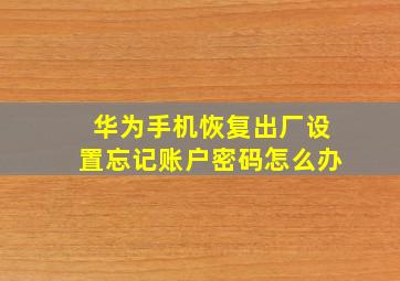 华为手机恢复出厂设置忘记账户密码怎么办