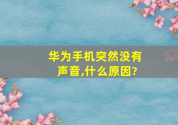 华为手机突然没有声音,什么原因?